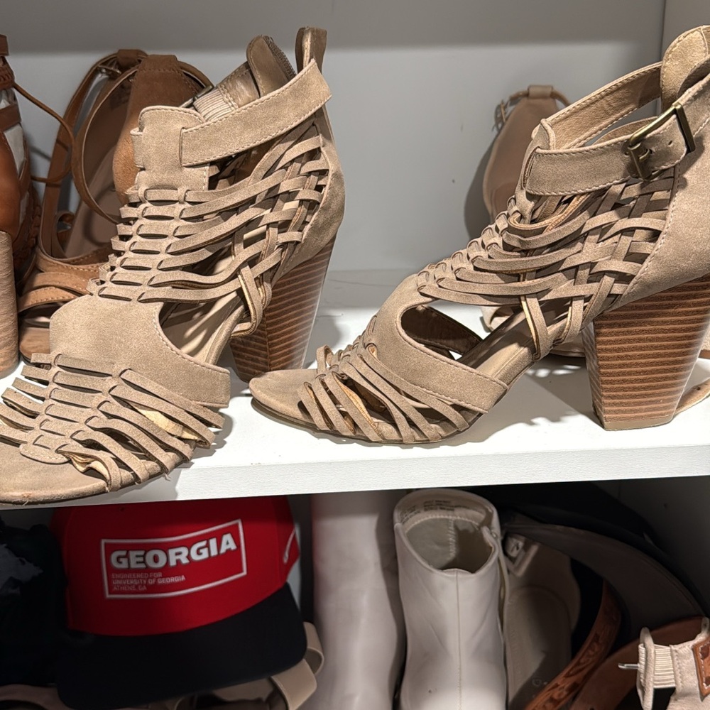 JustFab Beige Strappy Heeled Sandals